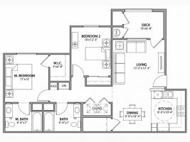 Floor plan for 2 beds, 2 baths, 987 sqft